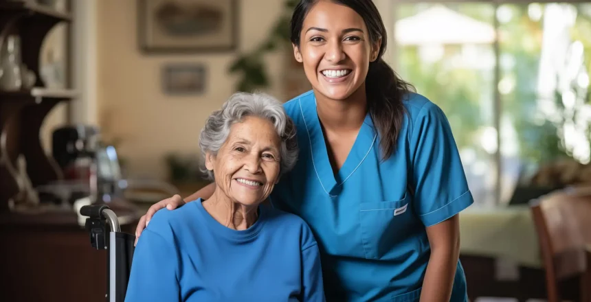 portrait-elderly-woman-smiling-with-her-female-nurse-blue-scrubs